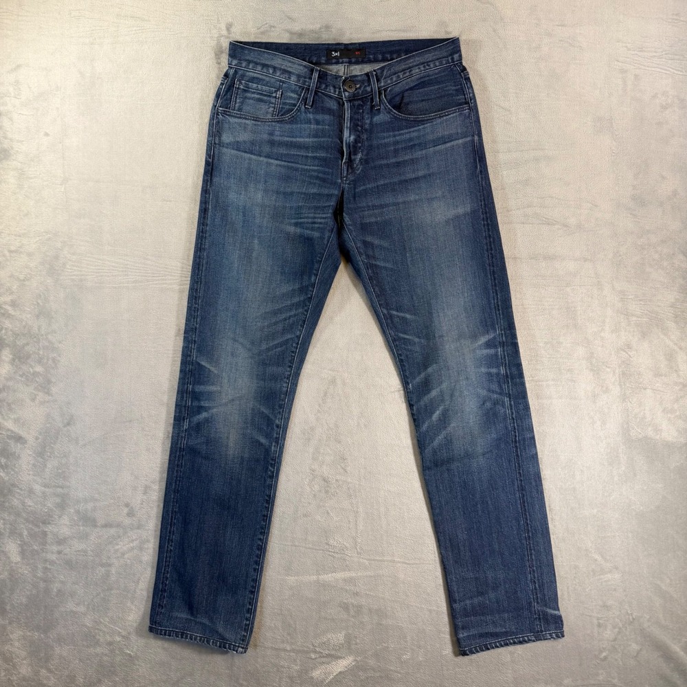 3x1 NYC Straight Jeans Men's Size 30 Blue Dark Wash Button Fly Denim Stretch‎
